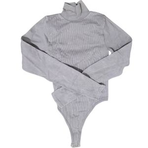 Gray Striped Turtleneck Bodysuit